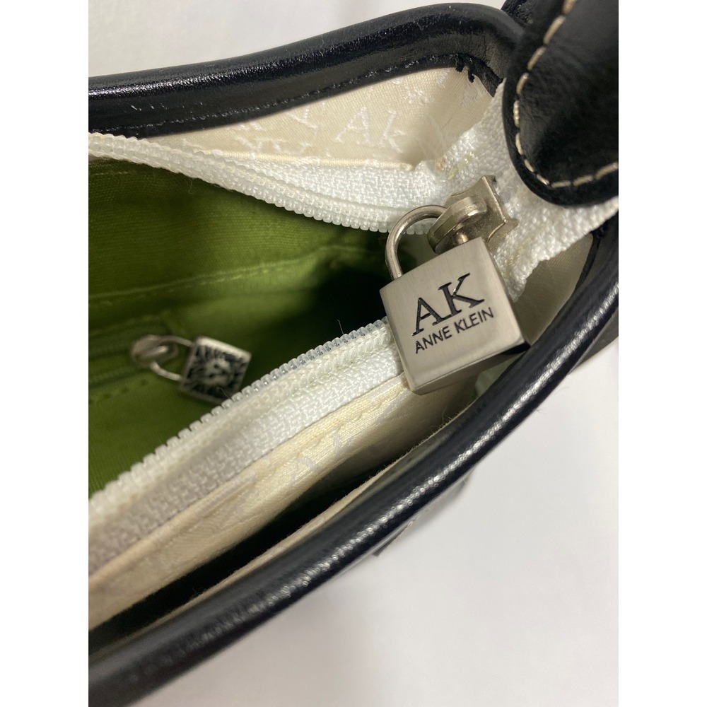 Anne Klein Canvas Leather Trim Shoulder Bag Purse Monogram Black‎ Cream - Picture 5 of 8